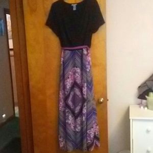 Black and Floral Print Maxi Dress